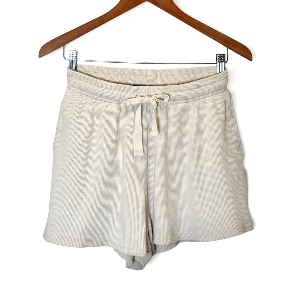 Thrills Co Organic Cotton Cream Waffle Knit Lounge Shorts Drawstring Minimalist